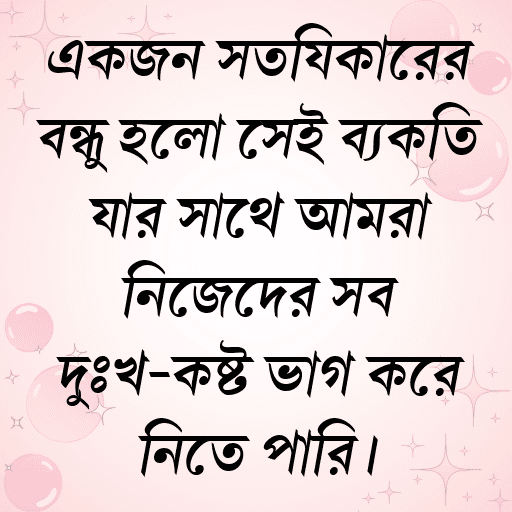 একজন সত্যিকারের বন্ধু হলো সেই ব্যক্তি যার সাথে আমরা নিজেদের সব দুঃখ-কষ্ট ভাগ করে নিতে পারি।