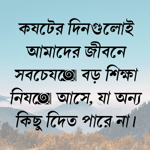 কষ্টের দিনগুলোই আমাদের জীবনে সবচেয়ে বড় শিক্ষা নিয়ে আসে, যা অন্য কিছু দিতে পারে না।