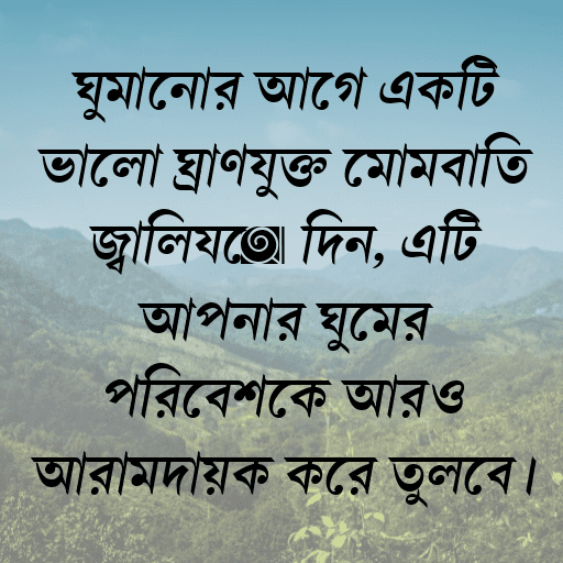 ঘুমানোর আগে একটি ভালো ঘ্রাণযুক্ত মোমবাতি জ্বালিয়ে দিন, এটি আপনার ঘুমের পরিবেশকে আরও আরামদায়ক করে তুলবে।