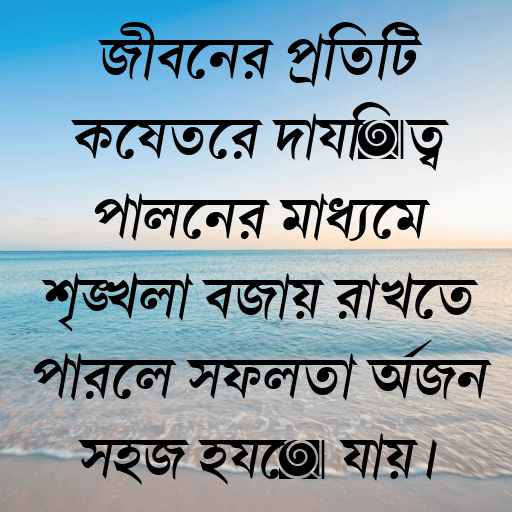 জীবনের প্রতিটি ক্ষেত্রে দায়িত্ব পালনের মাধ্যমে শৃঙ্খলা বজায় রাখতে পারলে সফলতা অর্জন সহজ হয়ে যায়।