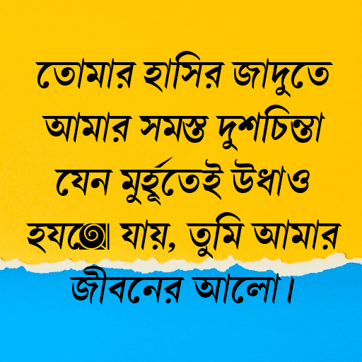 তোমার হাসির জাদুতে আমার সমস্ত দুশ্চিন্তা যেন মুহূর্তেই উধাও হয়ে যায়, তুমি আমার জীবনের আলো।