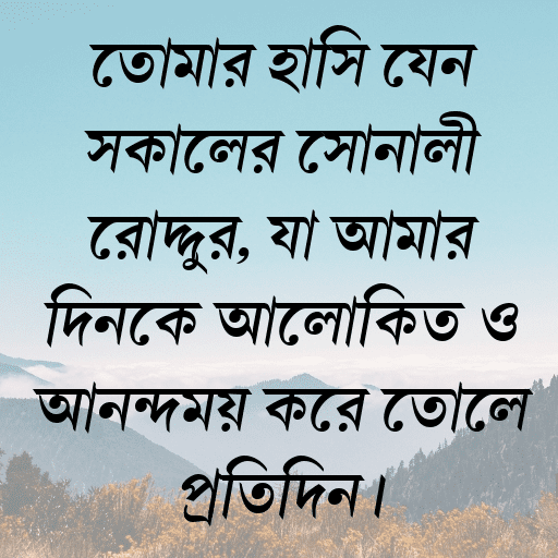 তোমার হাসি যেন সকালের সোনালী রোদ্দুর, যা আমার দিনকে আলোকিত ও আনন্দময় করে তোলে প্রতিদিন।