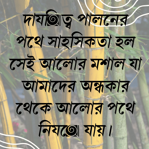 দায়িত্ব পালনের পথে সাহসিকতা হল সেই আলোর মশাল যা আমাদের অন্ধকার থেকে আলোর পথে নিয়ে যায়।