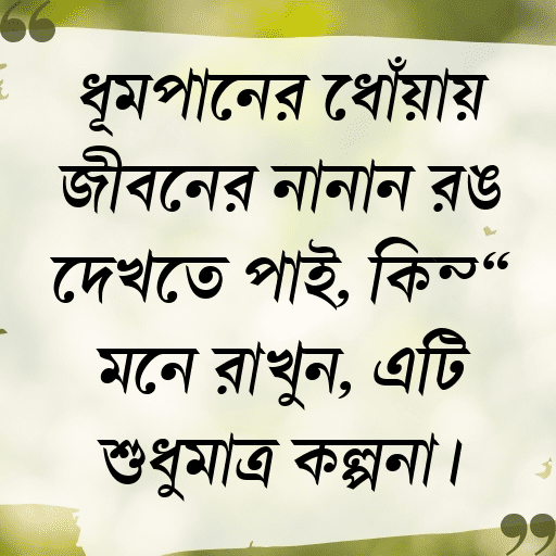 ধূমপানের ধোঁয়ায় জীবনের নানান রঙ দেখতে পাই, কিন্তু মনে রাখুন, এটি শুধুমাত্র কল্পনা।
