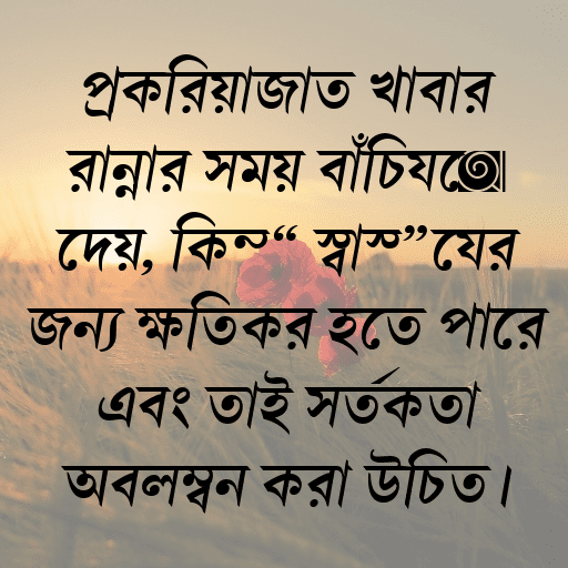 প্রক্রিয়াজাত খাবার রান্নার সময় বাঁচিয়ে দেয়, কিন্তু স্বাস্থ্যের জন্য ক্ষতিকর হতে পারে এবং তাই সতর্কতা অবলম্বন করা উচিত।