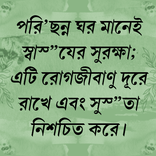 পরিচ্ছন্ন ঘর মানেই স্বাস্থ্যের সুরক্ষা; এটি রোগজীবাণু দূরে রাখে এবং সুস্থতা নিশ্চিত করে।