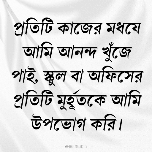 প্রতিটি কাজের মধ্যে আমি আনন্দ খুঁজে পাই, স্কুল বা অফিসের প্রতিটি মুহূর্তকে আমি উপভোগ করি।