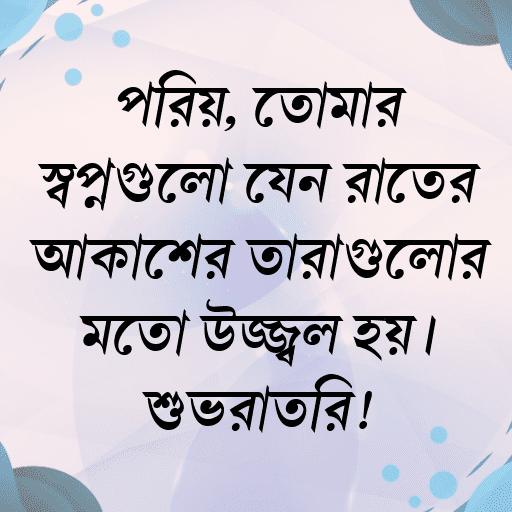 প্রিয়, তোমার স্বপ্নগুলো যেন রাতের আকাশের তারাগুলোর মতো উজ্জ্বল হয়। শুভরাত্রি!