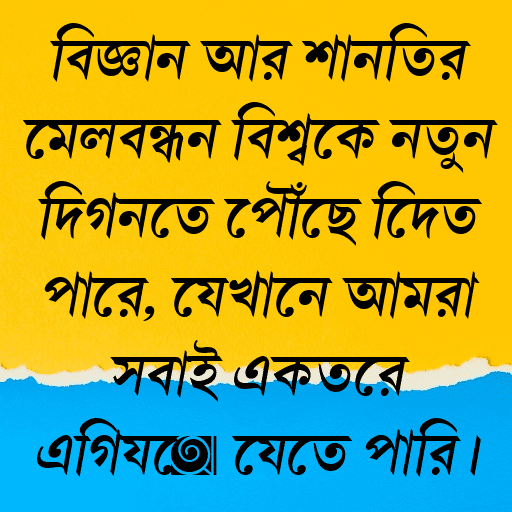 বিজ্ঞান আর শান্তির মেলবন্ধন বিশ্বকে নতুন দিগন্তে পৌঁছে দিতে পারে, যেখানে আমরা সবাই একত্রে এগিয়ে যেতে পারি।