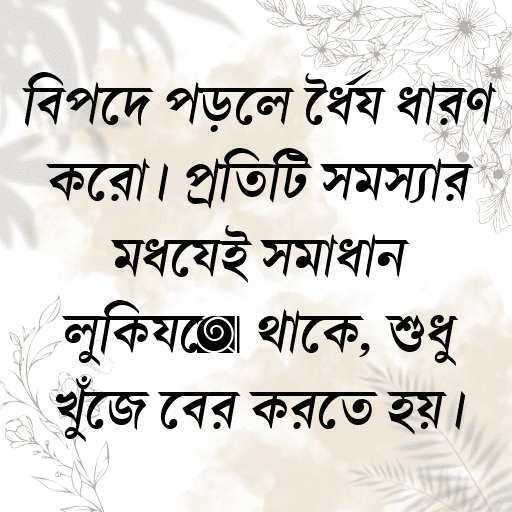 বিপদে পড়লে ধৈর্য ধারণ করো। প্রতিটি সমস্যার মধ্যেই সমাধান লুকিয়ে থাকে, শুধু খুঁজে বের করতে হয়।