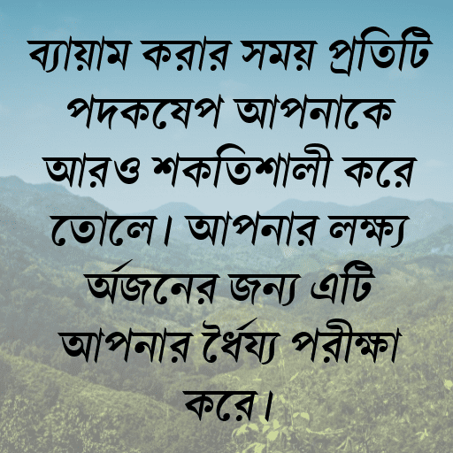 ব্যায়াম করার সময় প্রতিটি পদক্ষেপ আপনাকে আরও শক্তিশালী করে তোলে। আপনার লক্ষ্য অর্জনের জন্য এটি আপনার ধৈর্য্য পরীক্ষা করে।