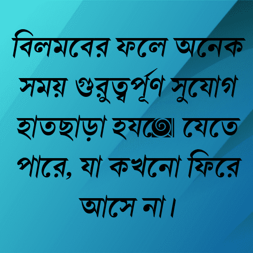 বিলম্বের ফলে অনেক সময় গুরুত্বপূর্ণ সুযোগ হাতছাড়া হয়ে যেতে পারে, যা কখনো ফিরে আসে না।