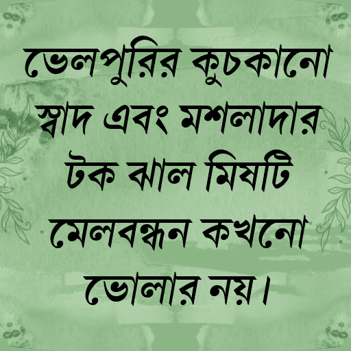 ভেলপুরির কুচকানো স্বাদ এবং মশলাদার টক ঝাল মিষ্টি মেলবন্ধন কখনো ভোলার নয়।
