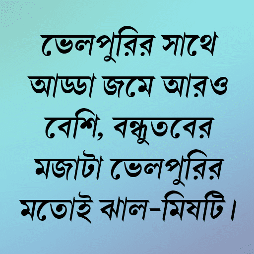 ভেলপুরির সাথে আড্ডা জমে আরও বেশি, বন্ধুত্বের মজাটা ভেলপুরির মতোই ঝাল-মিষ্টি।
