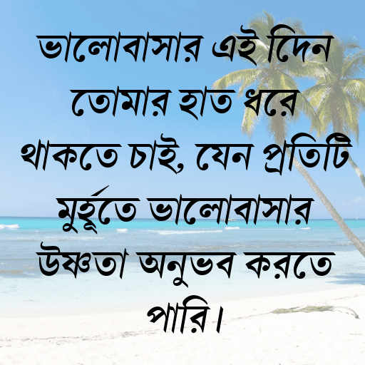ভালোবাসার এই দিনে তোমার হাত ধরে থাকতে চাই, যেন প্রতিটি মুহূর্তে ভালোবাসার উষ্ণতা অনুভব করতে পারি।