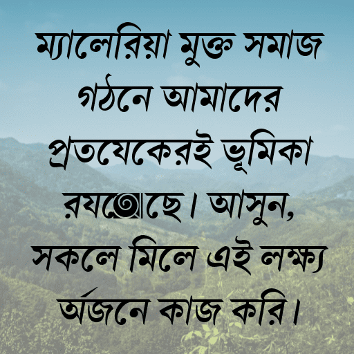 ম্যালেরিয়া মুক্ত সমাজ গঠনে আমাদের প্রত্যেকেরই ভূমিকা রয়েছে। আসুন, সকলে মিলে এই লক্ষ্য অর্জনে কাজ করি।
