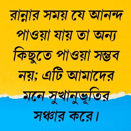 রান্নার সময় যে আনন্দ পাওয়া যায় তা অন্য কিছুতে পাওয়া সম্ভব নয়; এটি আমাদের মনে সুখানুভূতির সঞ্চার করে।
