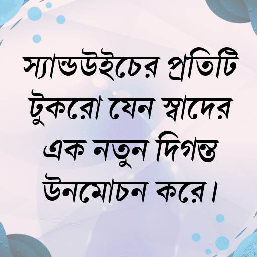 স্যান্ডউইচের প্রতিটি টুকরো যেন স্বাদের এক নতুন দিগন্ত উন্মোচন করে।